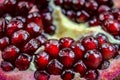 Close up of pomegranate seed. Open pomegranate fruit where ripe red pomegranate seeds are seen. Fruit pomegranate. Macro Royalty Free Stock Photo