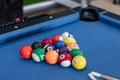 Close up of pool ball on pool table Royalty Free Stock Photo