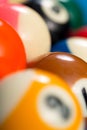 Close-Up Of Pool Balls On Blue Pool Table Royalty Free Stock Photo