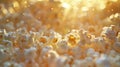 Close-up of popping popcorn with sparkling light Royalty Free Stock Photo