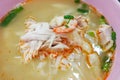 Close-up on popular delicious Malaysia Ipoh sliced chicken noodle soup