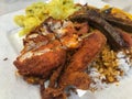 Close up of the popular Nasi Kandar or Kandar Rice. Selective focus