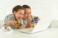 Porait of boy and girl playing video game Royalty Free Stock Photo