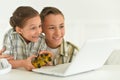 Porait of boy and girl playing video game Royalty Free Stock Photo