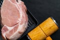 Close up`The pork is on a black background Royalty Free Stock Photo