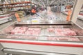 Close-up pork ribs in cooler at Costco meat department in Texas, America