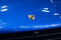 Thailand - Dec , 2018: close up porsche brand logo on car bonnet