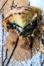 Tight close-up of piece of fried oreo cookie