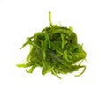 Close up portion of green wakame seaweed salad