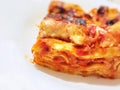 Close-up of a portion of homemade lasagna