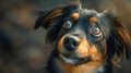 Close-up portrait of an adorable dog with soulful, expressive eyes, in a natural setting with a soft, blurred background