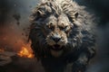 Close up portrait of aggressive lion. Generative AI