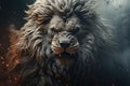 Close up portrait of aggressive lion. Generative AI