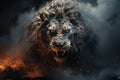 Close up portrait of aggressive lion. Generative AI
