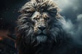 Close up portrait of aggressive lion. Generative AI