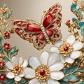 This butterfly is adorned with beautiful jewelry and looks like it is enjoying