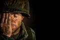 American soldier suffering PTSD / Bereavement. Royalty Free Stock Photo