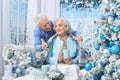 Portrait of amusing couple at home on Christmas