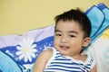 Close up portrait of Asian boy, Smiling action. Royalty Free Stock Photo