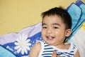 Close up portrait of Asian boy, Smiling action. Royalty Free Stock Photo