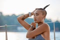 Close-Up portrait of asian girl enjoying evening at the yacht