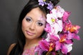 Close-up portrait of asian girl with flowers Royalty Free Stock Photo