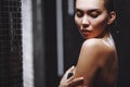 close up portrait of Asian girl having a contrast shower and enj