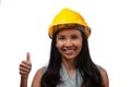 Close up portrait of asian smiling woman architect showing thumbs up gesture, isolated over white background Royalty Free Stock Photo