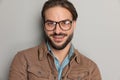 close up portrait of attractive bearded man smiling and posing Royalty Free Stock Photo