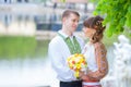 Close up portrait of attractive young couple in outdoor park. Royalty Free Stock Photo