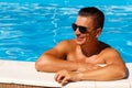 Close up portrait of attractive young man in sunglasses resting Royalty Free Stock Photo