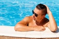 Close up portrait of attractive young man in sunglasses resting Royalty Free Stock Photo