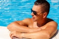 Close up portrait of attractive young man in sunglasses resting Royalty Free Stock Photo