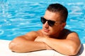 Close up portrait of attractive young man in sunglasses resting Royalty Free Stock Photo