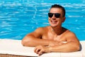 Close up portrait of attractive young man in sunglasses resting Royalty Free Stock Photo