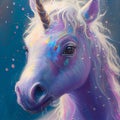 Close-up portrait of baby unicorn. Generative AI