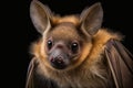 Close-up portrait of a bat with big eyes on a black background, Generative AI Royalty Free Stock Photo