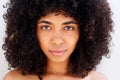 Close up beautiful african american girl face with long curly hair Royalty Free Stock Photo
