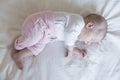 close up portrait of a beautiful baby on white background at home