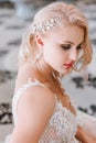 Close-up portrait of a beautiful bride blond woman. Royalty Free Stock Photo