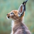 Close-up portrait of a beautiful caracal kitten in profile