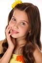 Close-up portrait of a beautiful happy young teenage girl with chic long hair Royalty Free Stock Photo