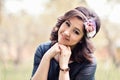 Close-up portrait of beautiful, cute girl with wreath of rose Royalty Free Stock Photo