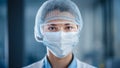 Close Up Portrait of a Beautiful Female Doctor or Surgeon Wearing a Protective Face Mask, Goggles Royalty Free Stock Photo