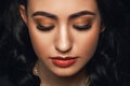 Close-up, portrait of a beautiful female face with extreme long-lash makeup