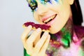 Close up portrait of a beautiful girl with creative glitter make up Royalty Free Stock Photo