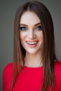 Close-up portrait beautiful girl long hair in red Royalty Free Stock Photo