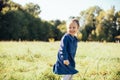 Close up portrait of beautiful little girl with blonde long hair and big blue eyes Royalty Free Stock Photo