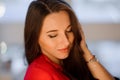 Close up portrait of beautiful long-haired woman Royalty Free Stock Photo