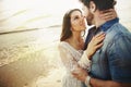 Close up portrait of a beautiful love couple at the beach. Love story. Italy, Rimini Royalty Free Stock Photo